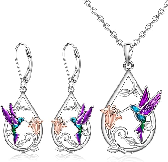 Bellissima collana con colibrì per donna con orecchini in omaggio