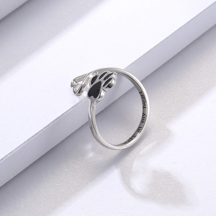 Handcrafted ring with paw and heart