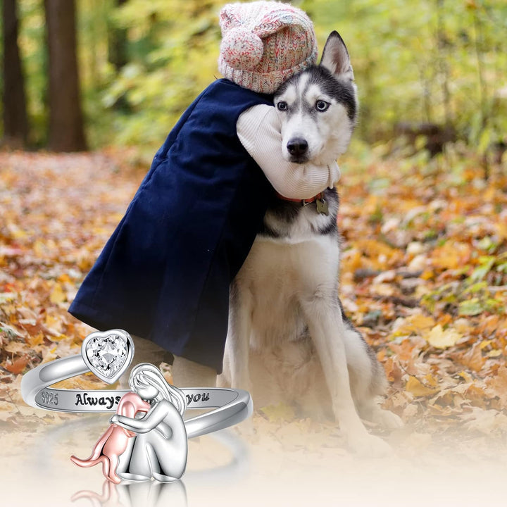 Anello regolabile per cani in argento – “Always in My Heart” con pietre di zirconia