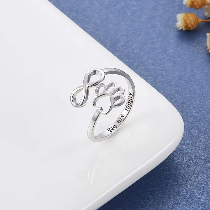 Handcrafted ring with paw and heart