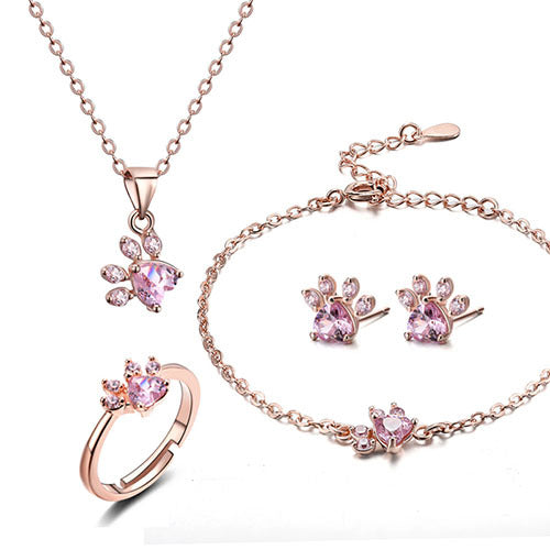 Rose gold jewelry set with paw motif