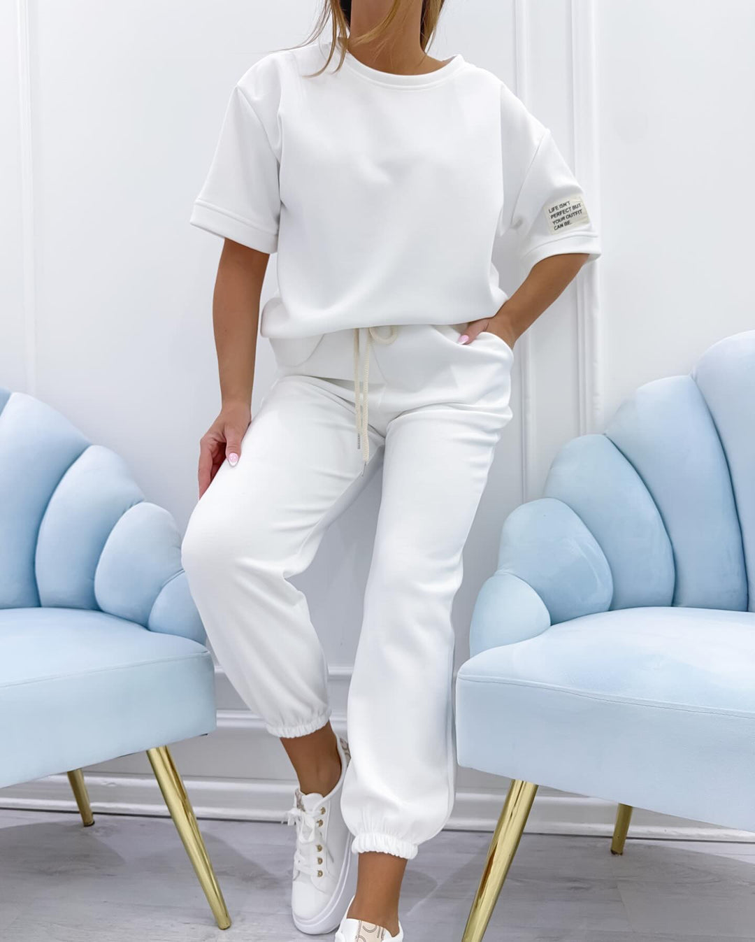 Women's casual set with a solid top and pants