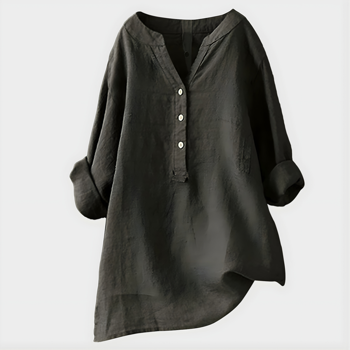 Veronique I Elegant Cotton-Linen V-Neck Blouse