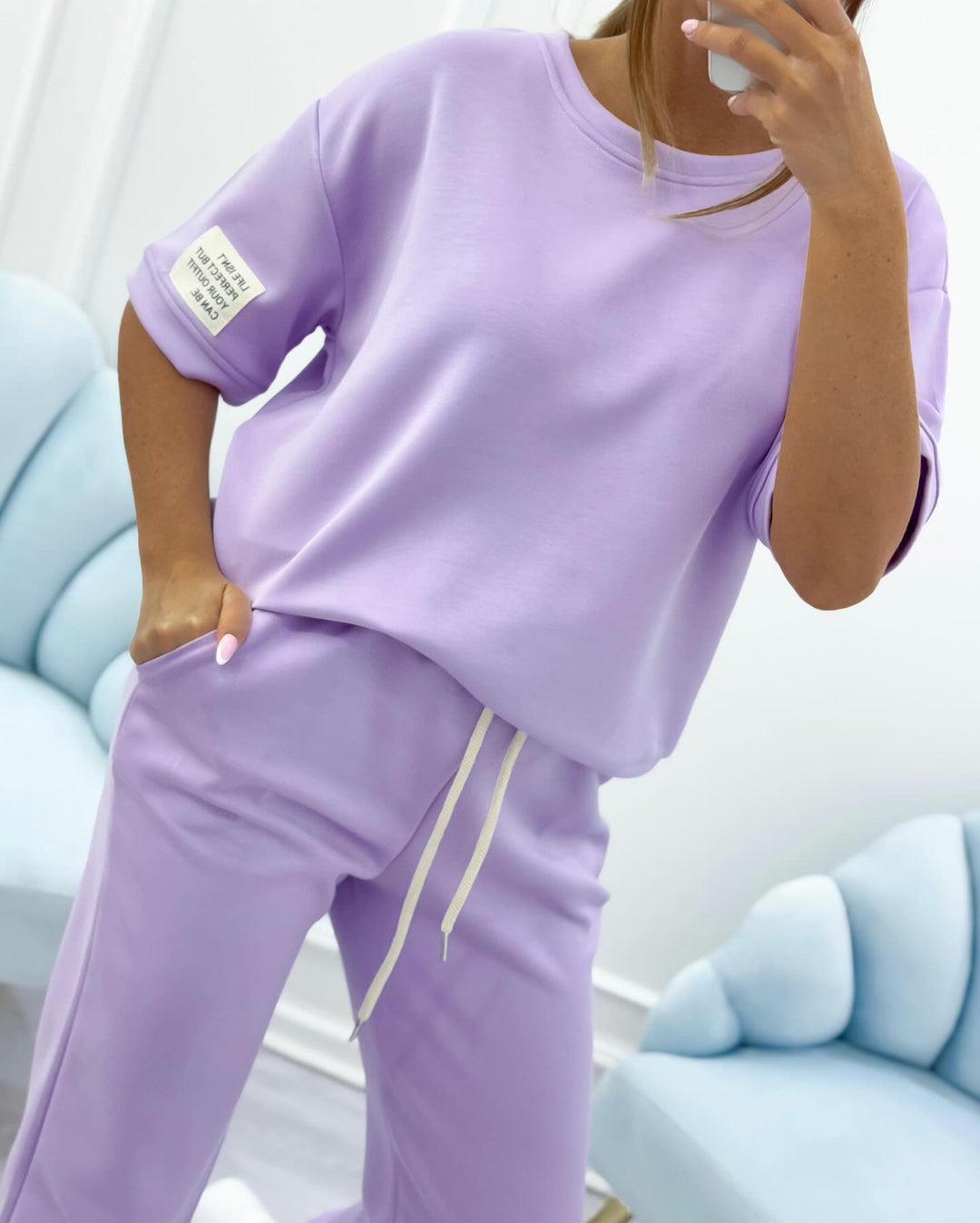 Women's casual set with a solid top and pants