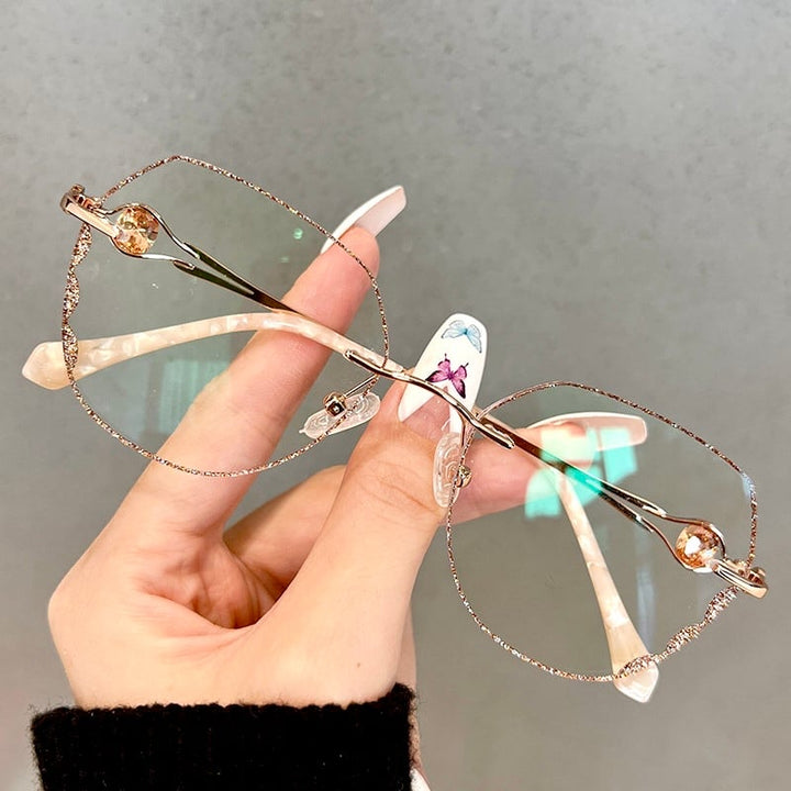 Women's Rimless Glasses with Diamonds, Protecting Against Blue Light and Presbyopia
