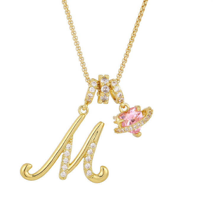 Necklace with Initial and Pink Heart Pendant