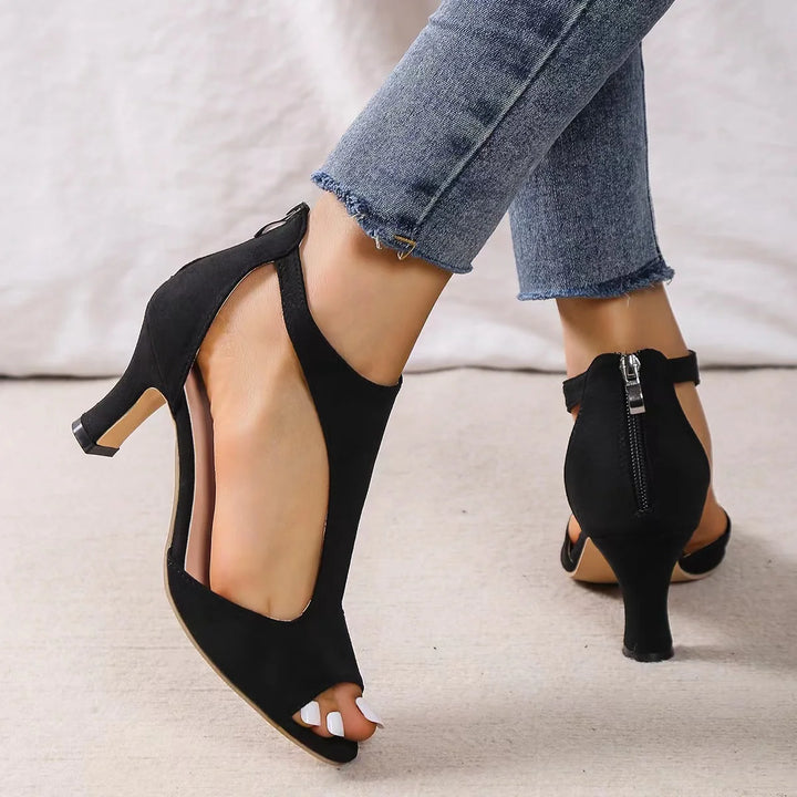 High Heels with a Back Zipper and Fish Pattern