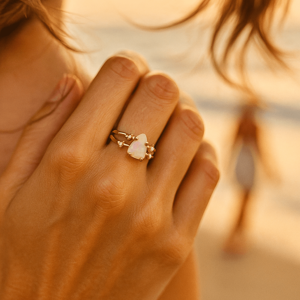 925 silver ring with moonstone and gold decorations