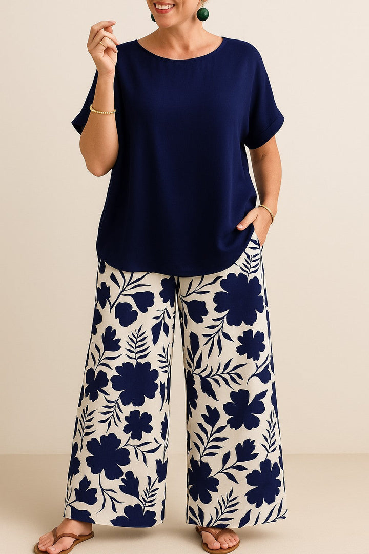 Andrée Set | Printed Pants + Monochrome Top