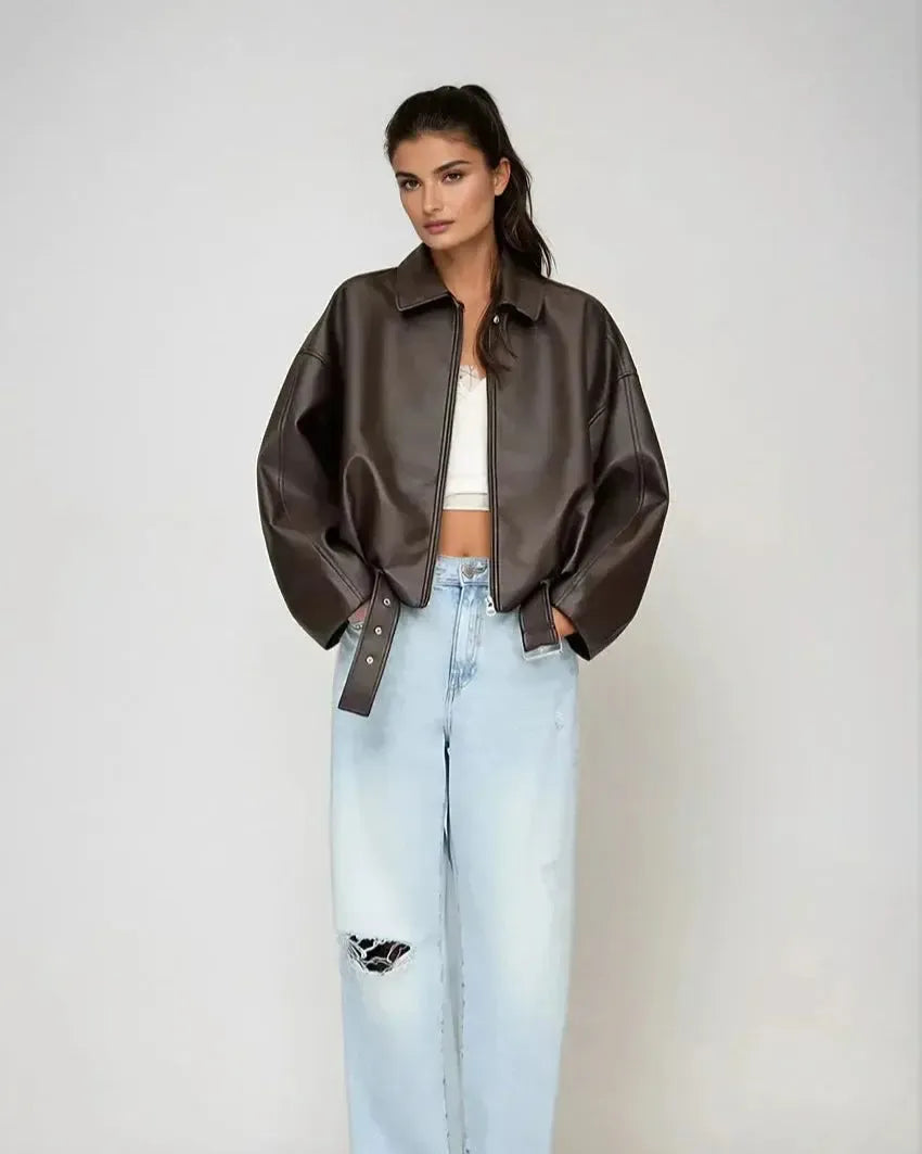 Arvella™ I Vegan Leather Jacket with Belt