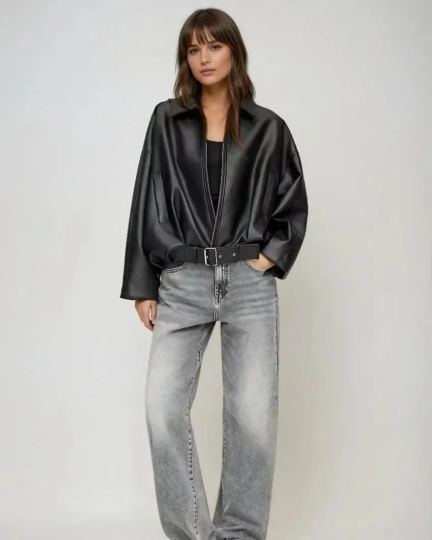Arvella – Vegan Leather Jacket with Belt
