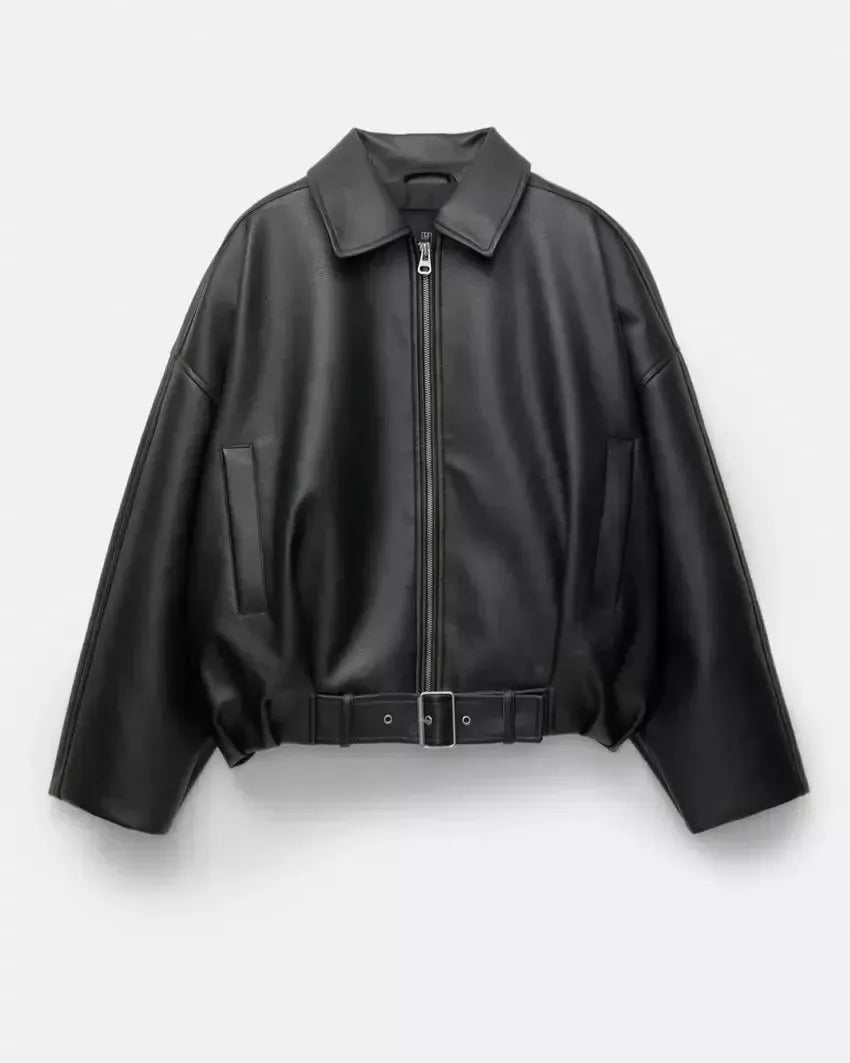 Arvella™ I Vegan Leather Jacket with Belt