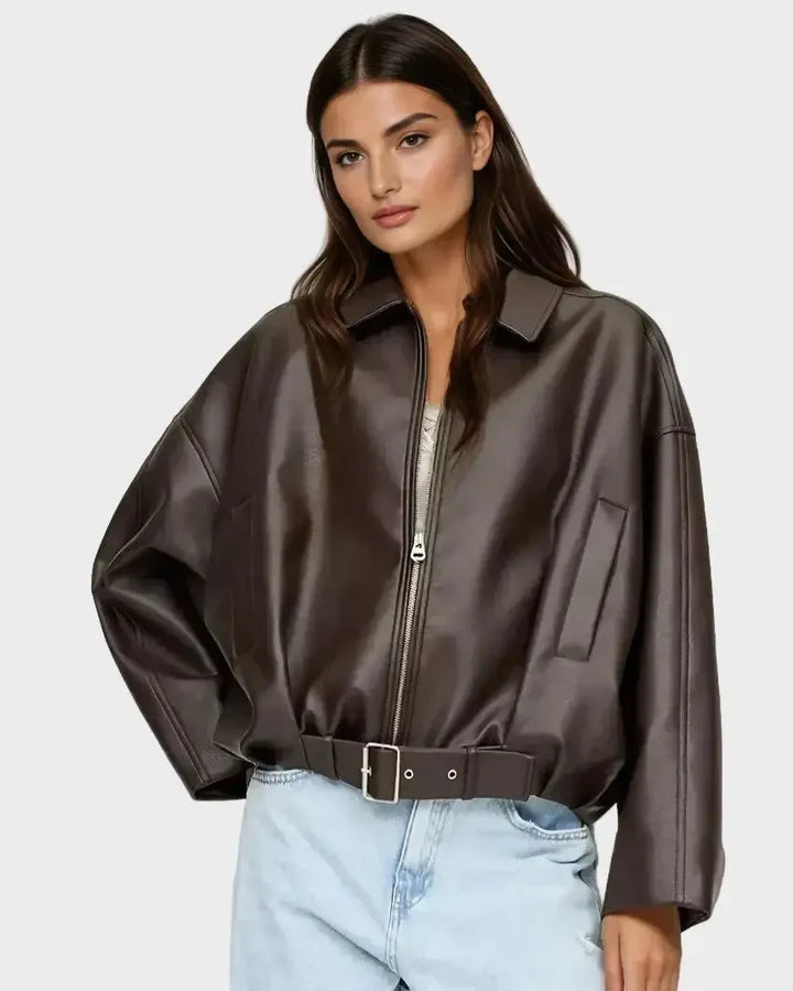 Arvella™ I Vegan Leather Jacket with Belt