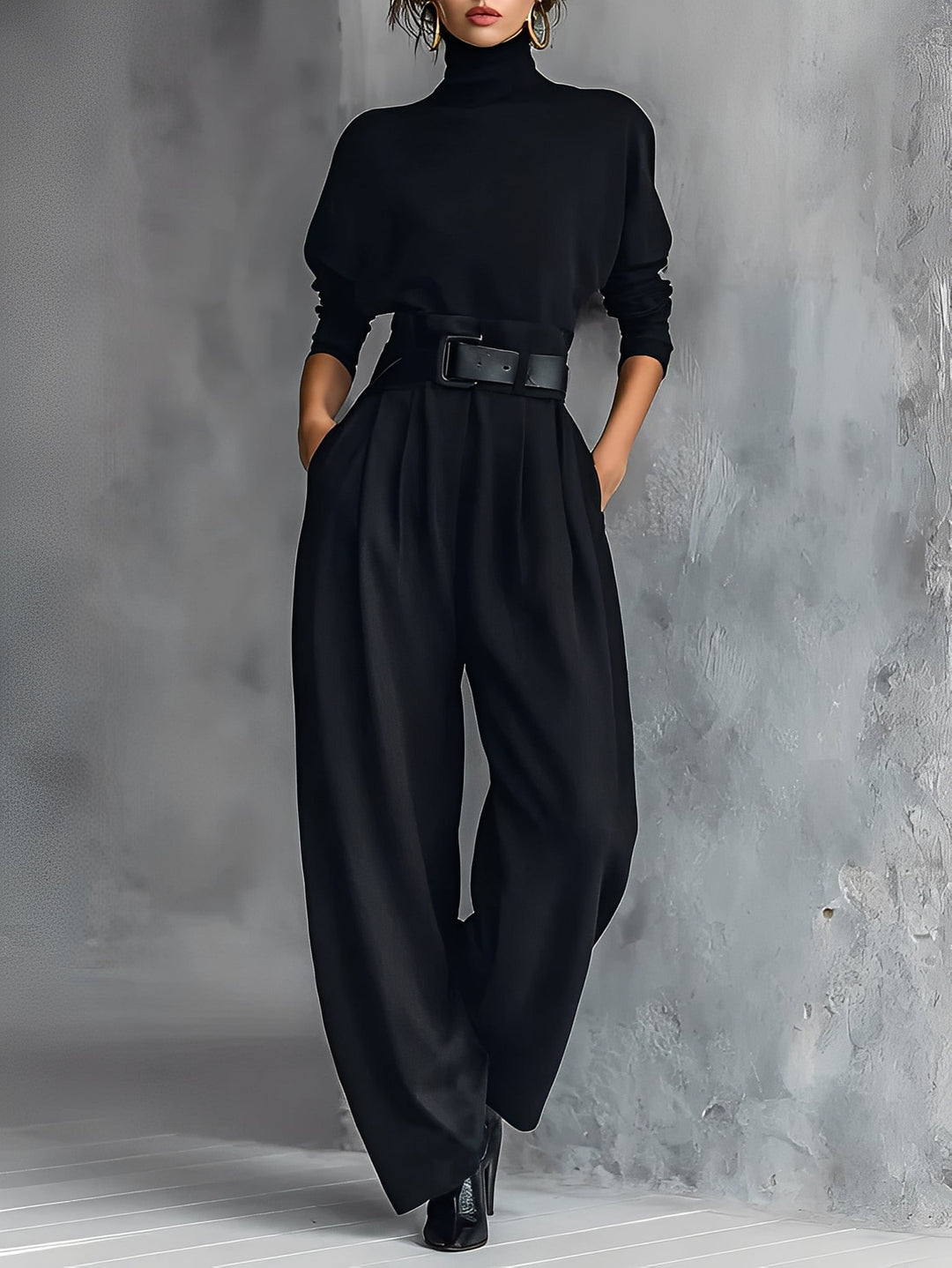 Lillia – set with a turtleneck and straight pants