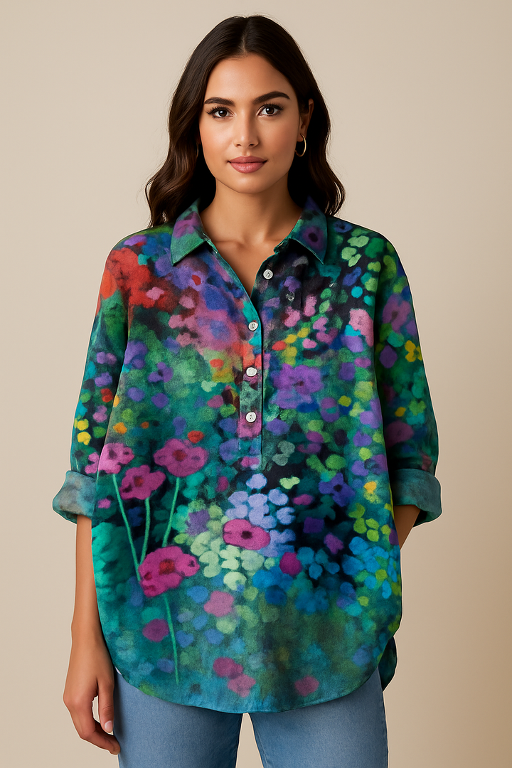 Virginia Shirt | Bright Floral Shirt with Buttons