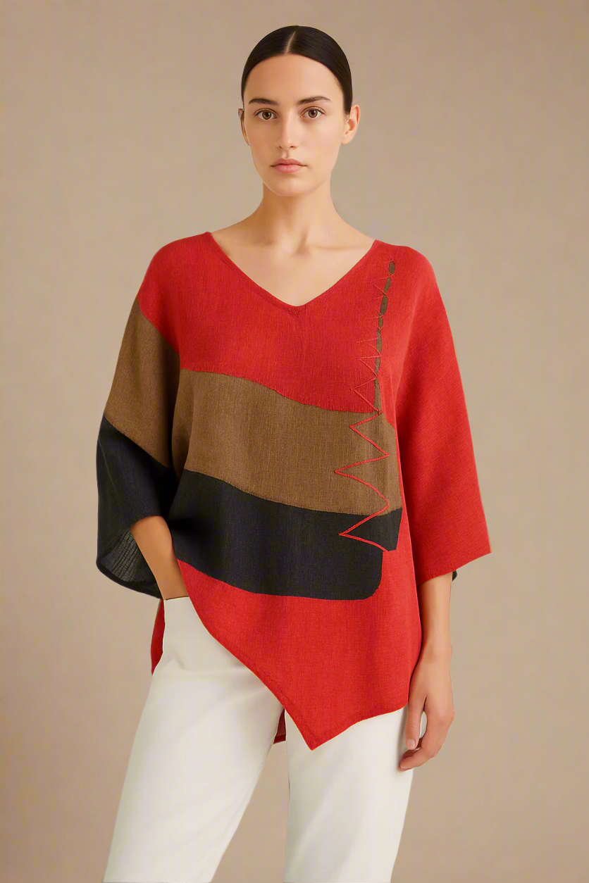 Helene | Elegant Color Block Top with V-Neck