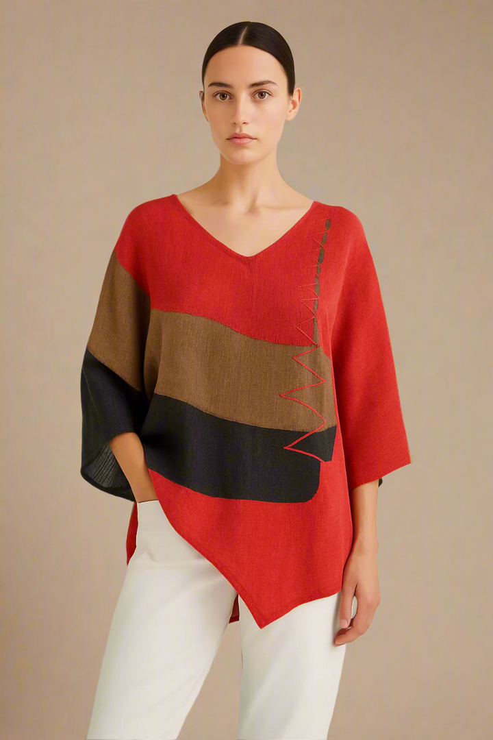 Helene | Elegant Color Block Top with V-Neck