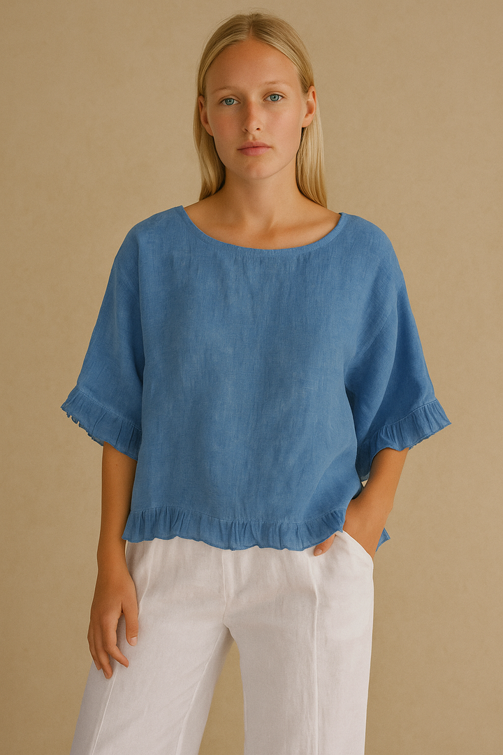 Blusa Lærke | Lino Morbido – Eleganza Rilassata con Dettagli a Volant