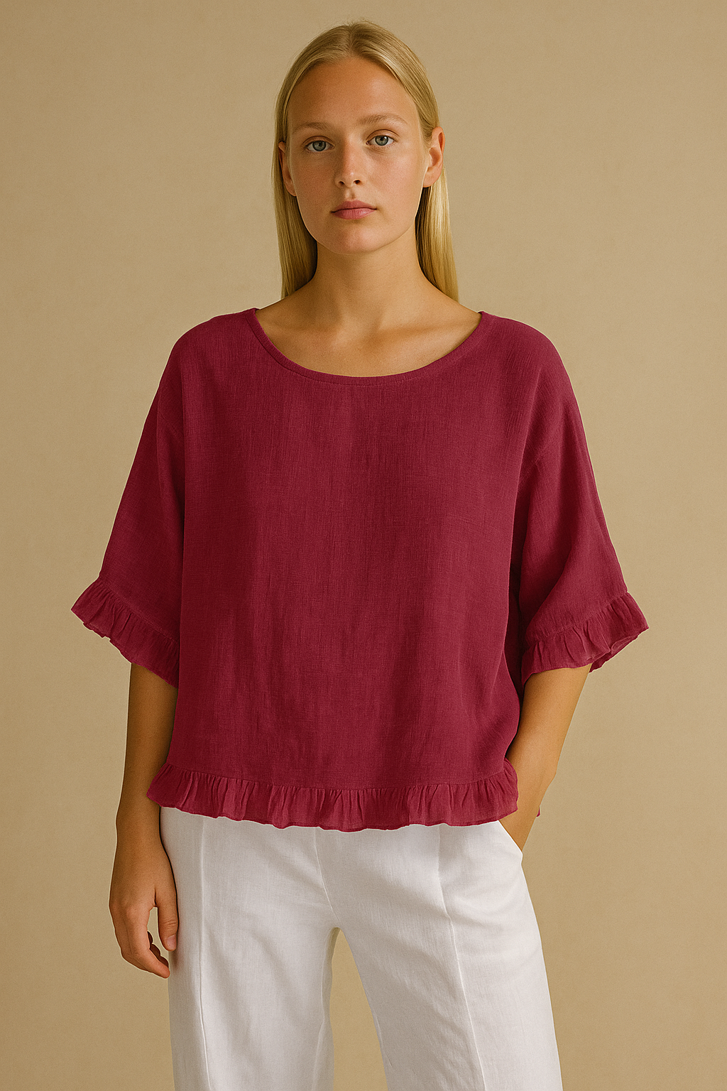 Blusa Lærke | Lino Morbido – Eleganza Rilassata con Dettagli a Volant