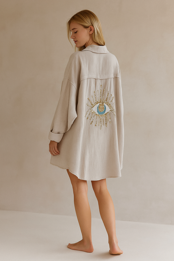 Ayline | Blue Shirt with Cotton Gauze Eyes