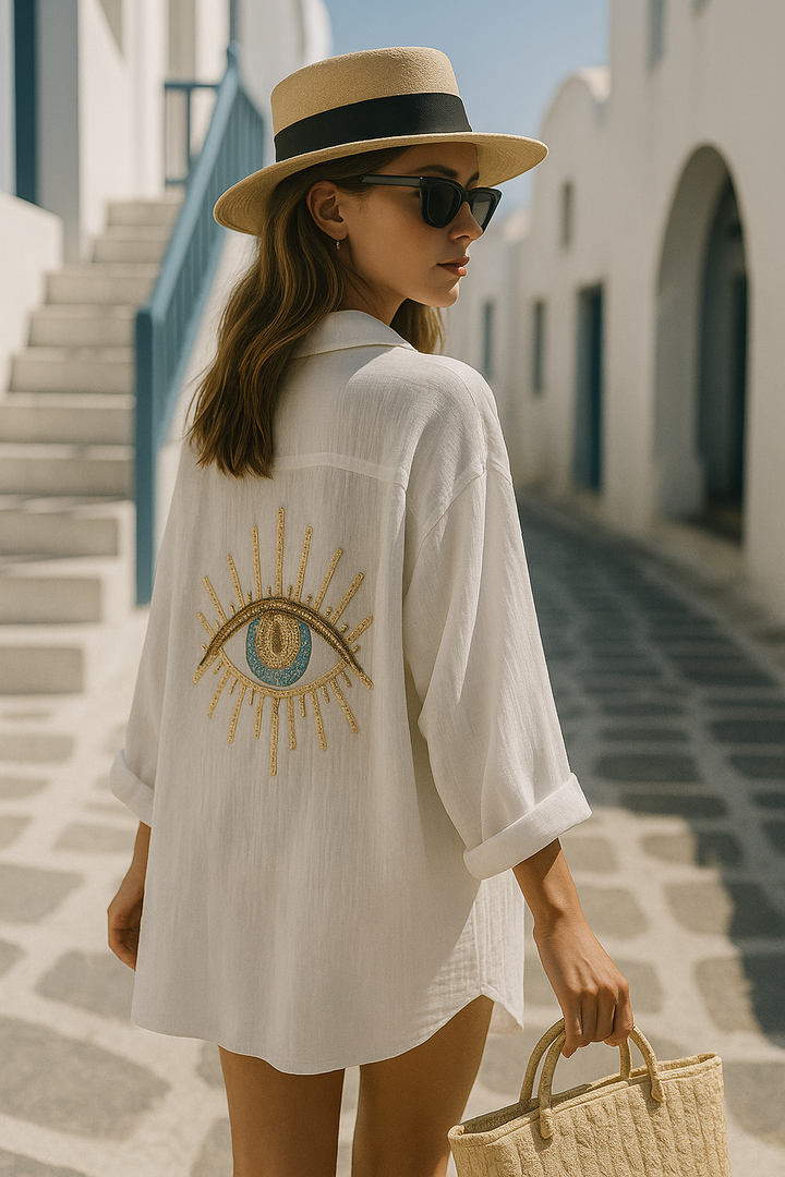 Ayline | Blue Shirt with Cotton Gauze Eyes