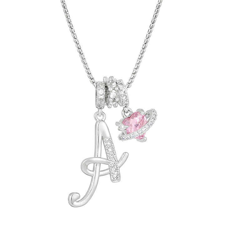 Necklace with Initial and Pink Heart Pendant