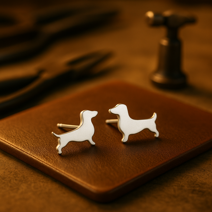 Button earrings with dachshund