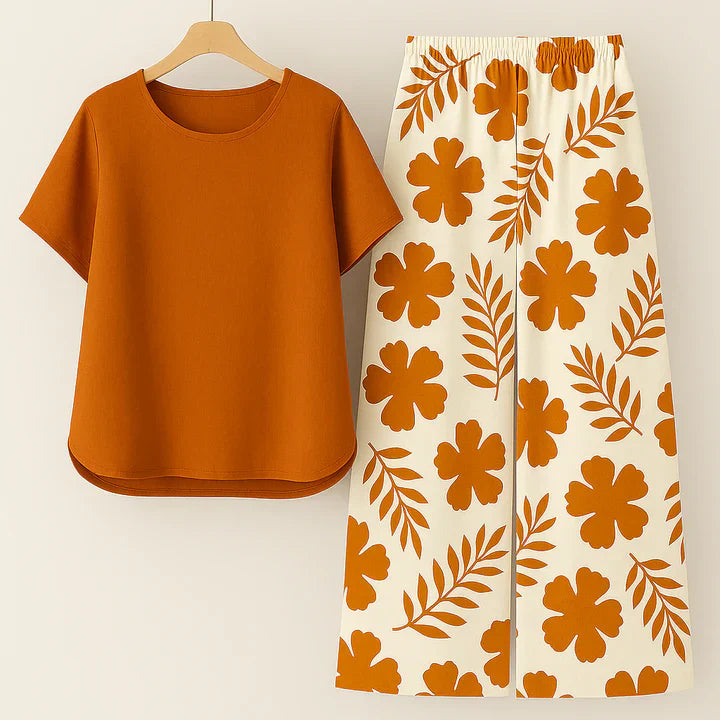 Andrée Set | Printed Pants + Monochrome Top