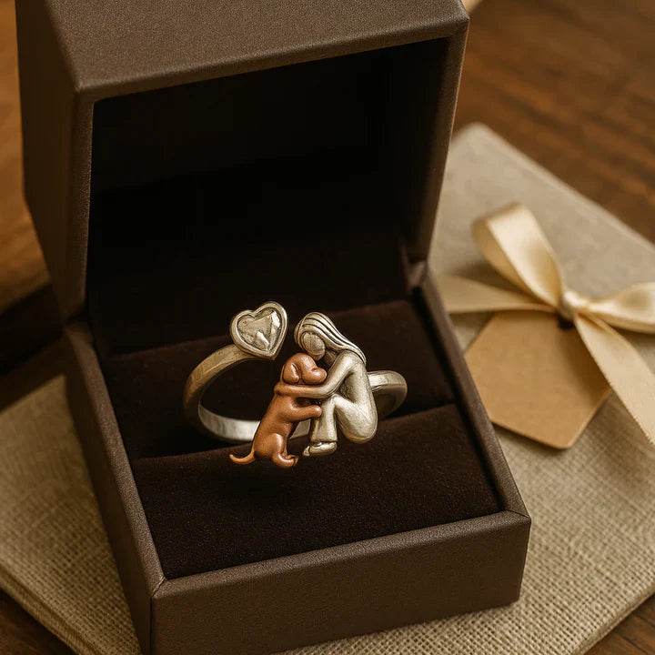 Adjustable Silver Ring for Dogs – "Always in My Heart" with Cubic Zirconia Stones