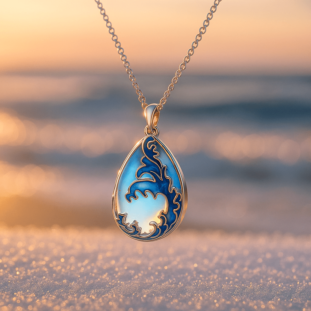 Enamelled necklace in the shape of a wave