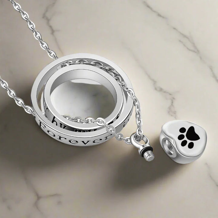 Necklace with stainless steel urn in the shape of a paw