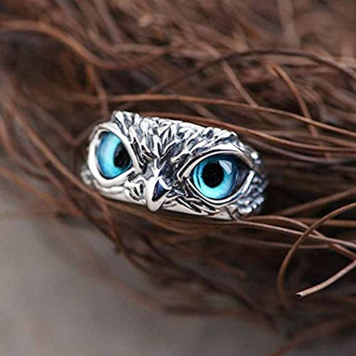 Anello regolabile con gufo portafortuna in argento e opale