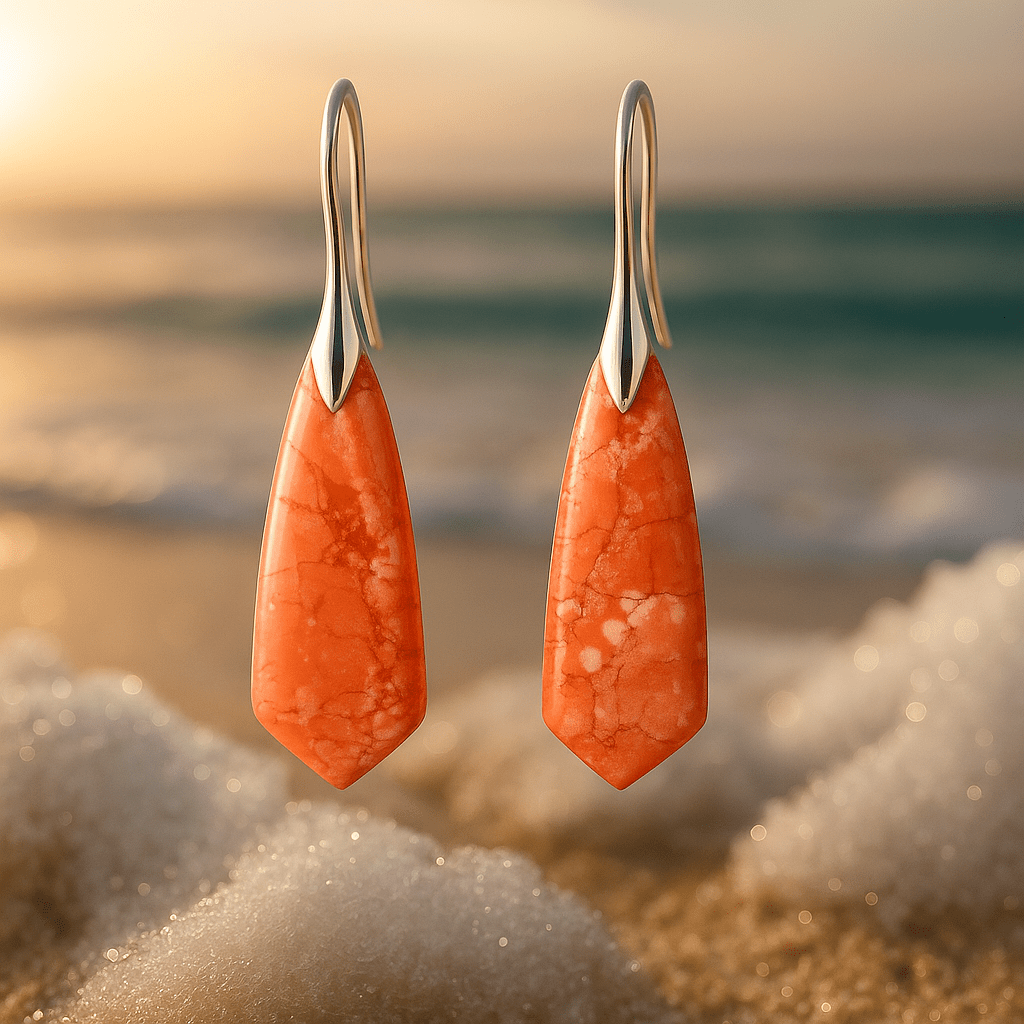 Sparkling coral-colored earrings