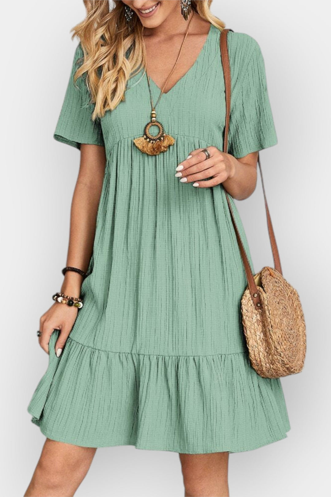 Checked dress with V-neck
