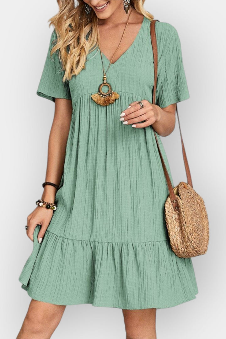 Checked dress with V-neck