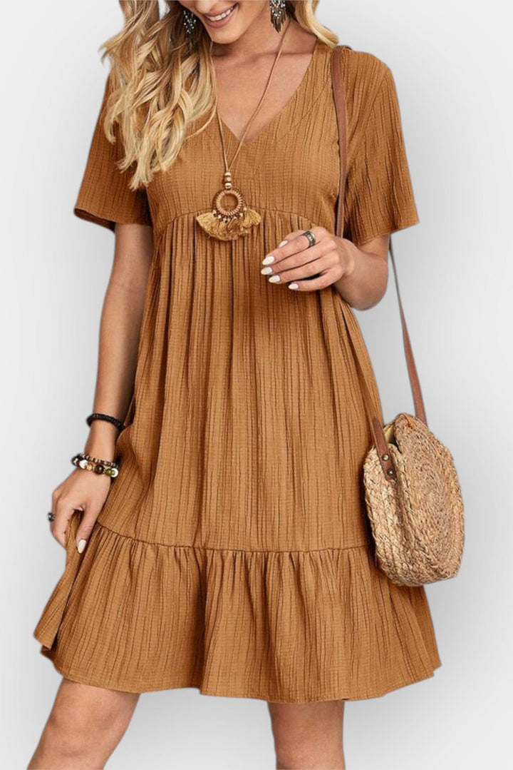 Checked dress with V-neck