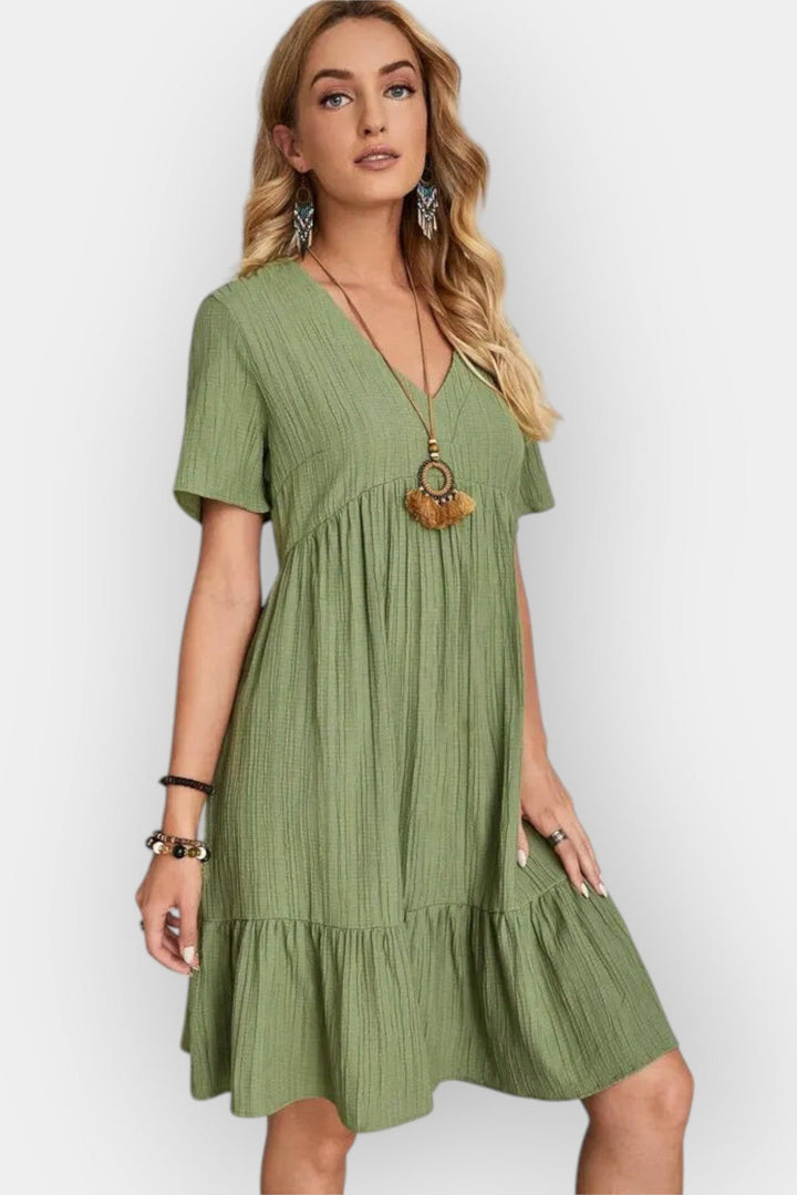 Checked dress with V-neck