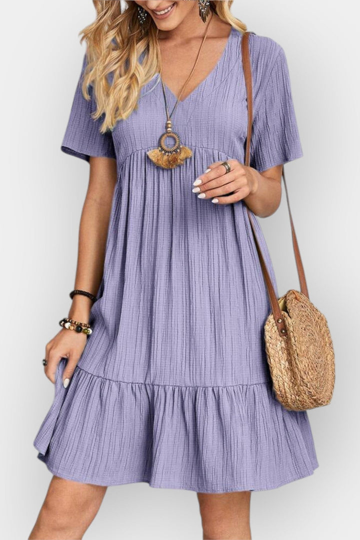 Checked dress with V-neck