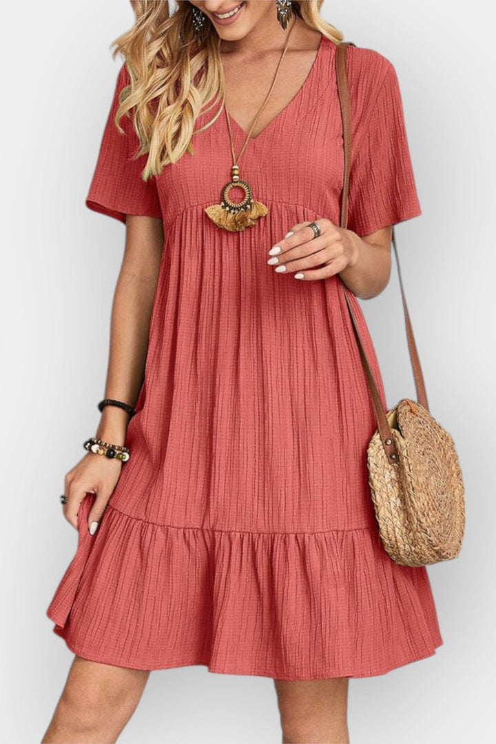 Checked dress with V-neck
