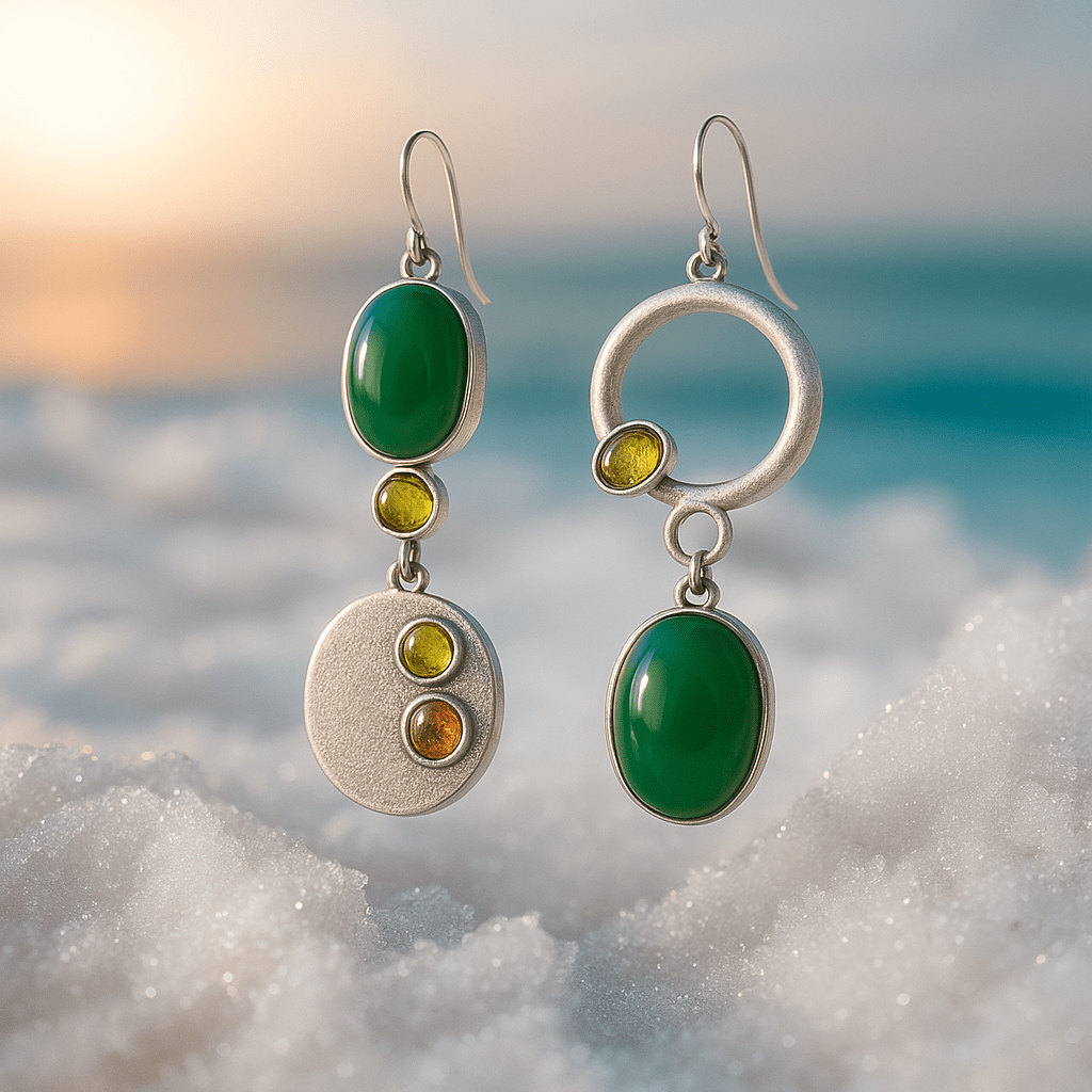 Earrings with Drops and Asymmetrical Design