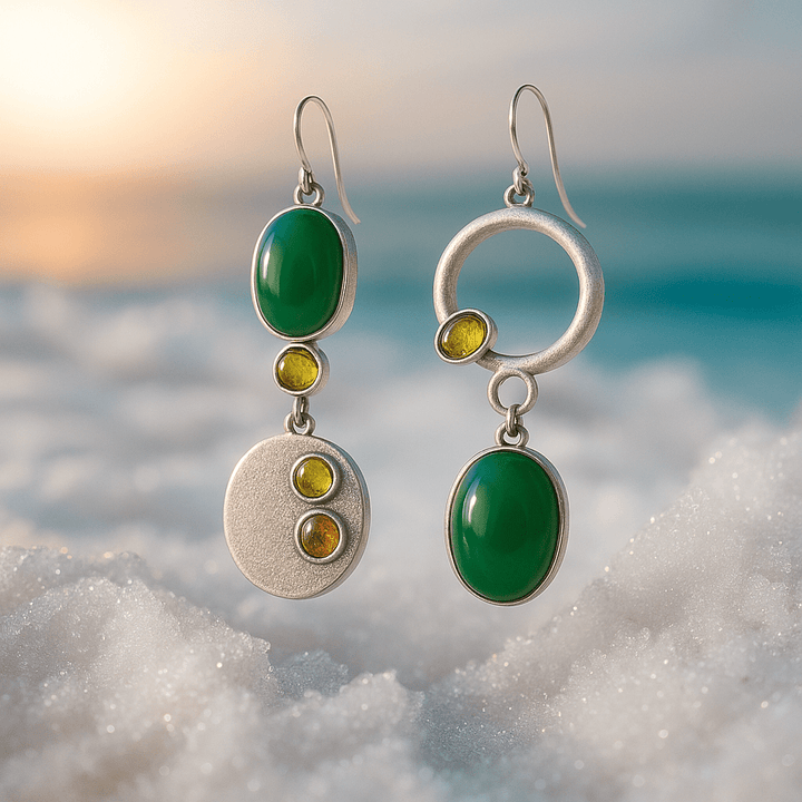Earrings with Drops and Asymmetrical Design