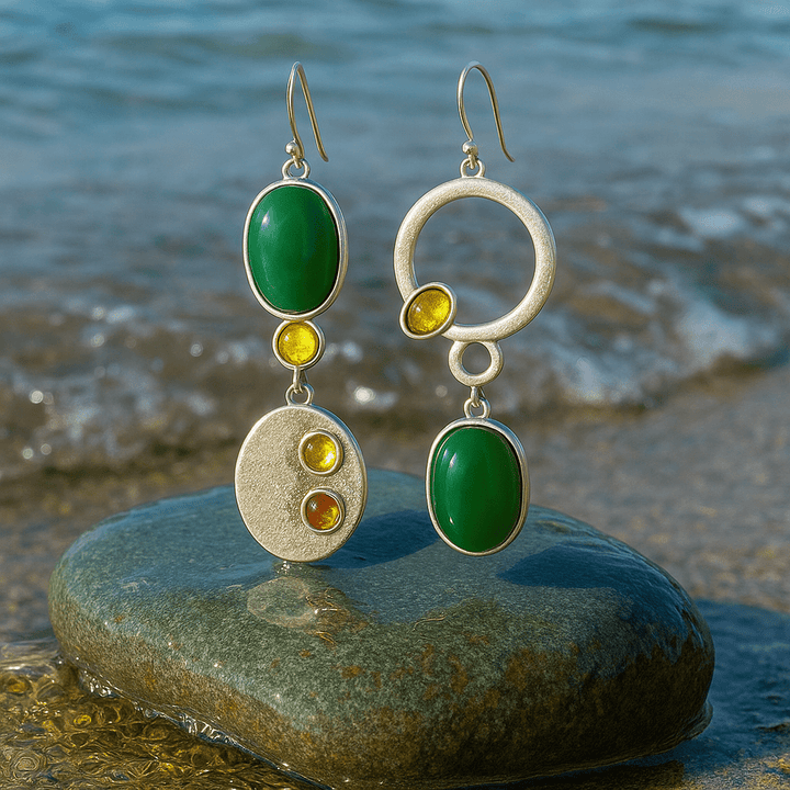 Earrings with Drops and Asymmetrical Design