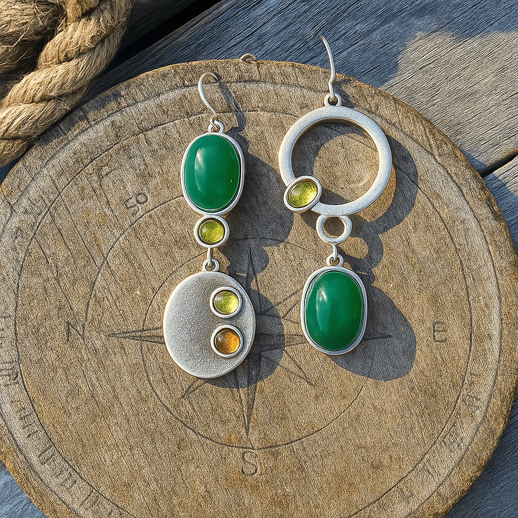 Earrings with Drops and Asymmetrical Design