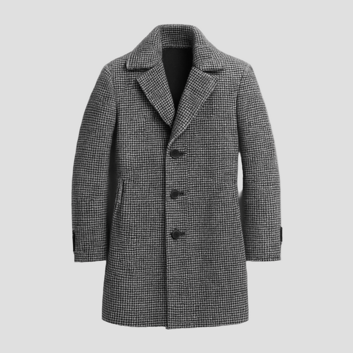 Asher | Classic Houndstooth Notch Lapel Single-Breasted Mid-Length Coat