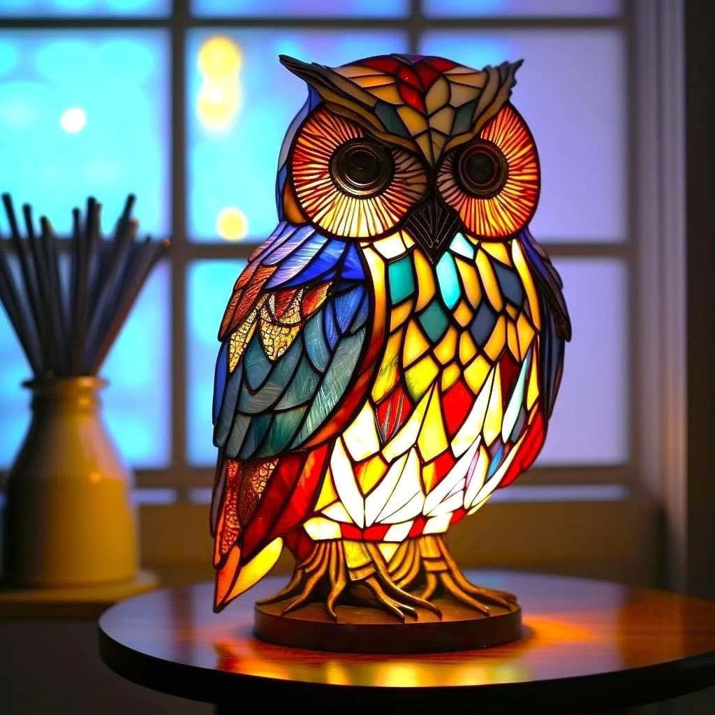 Loulou – Magische Eule Lampe aus buntem Glas
