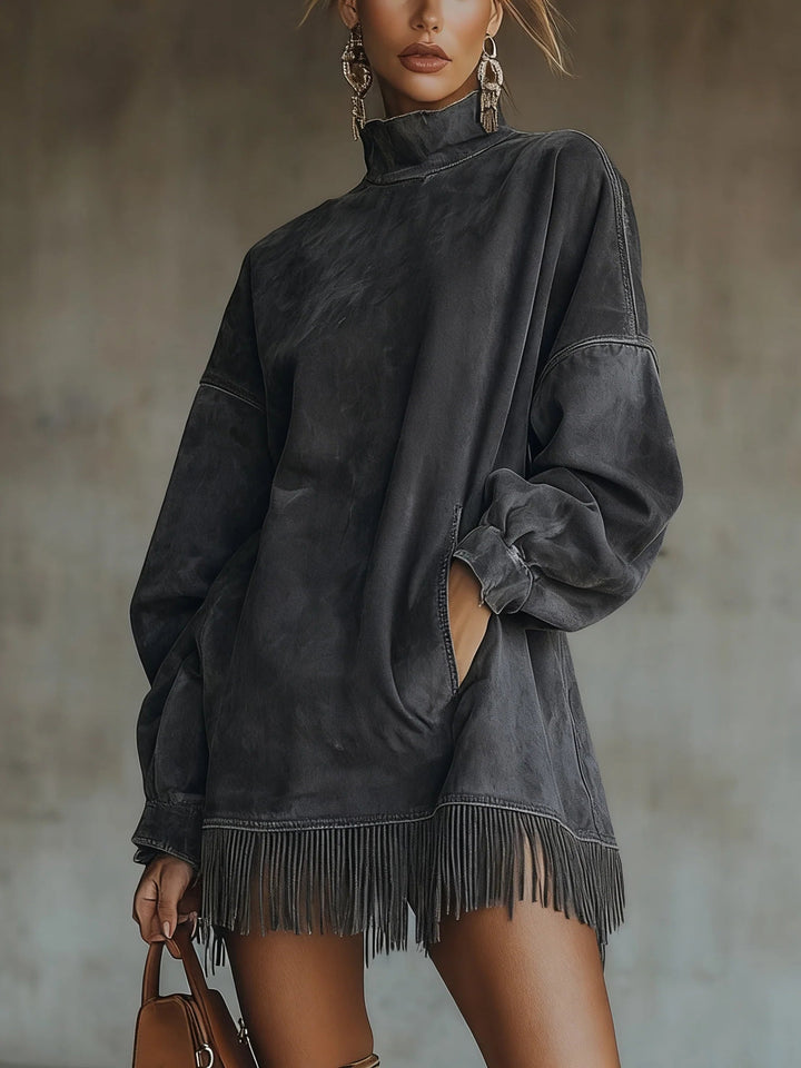 Muriel | Langarm-Minikleid mit Fransen