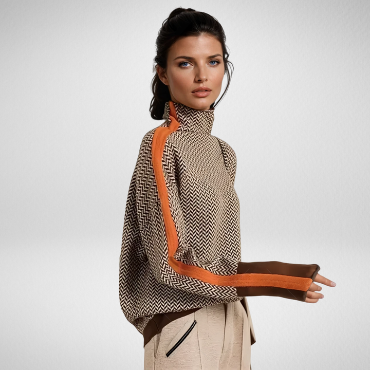 Clémence | Sweater with a high collar in contrasting stripes