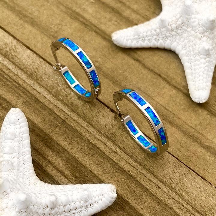 Hoop earrings with opal and silver