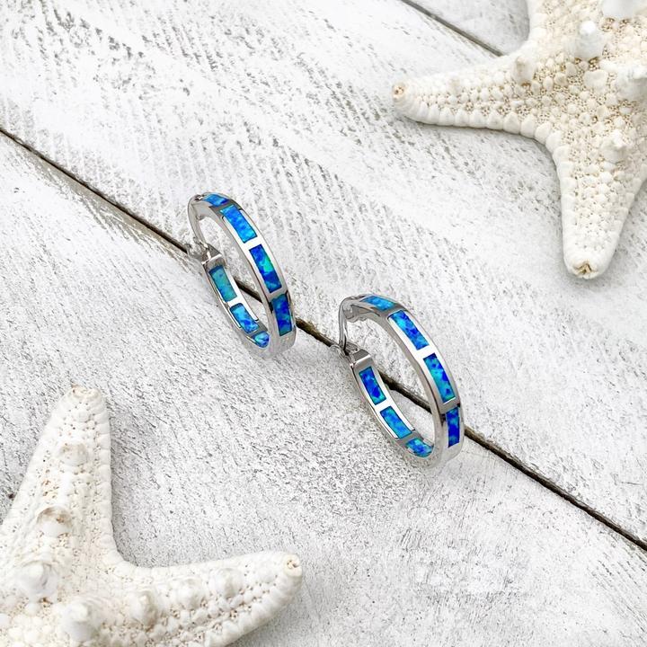 Hoop earrings with opal and silver