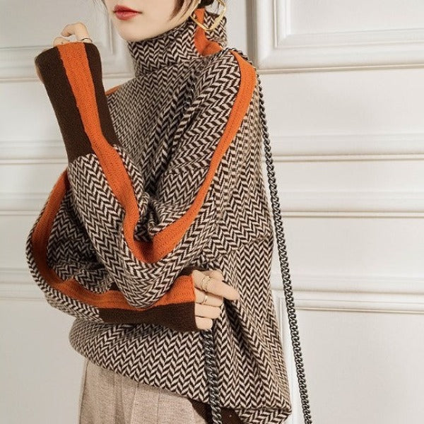 Clémence | Sweater with a high collar in contrasting stripes